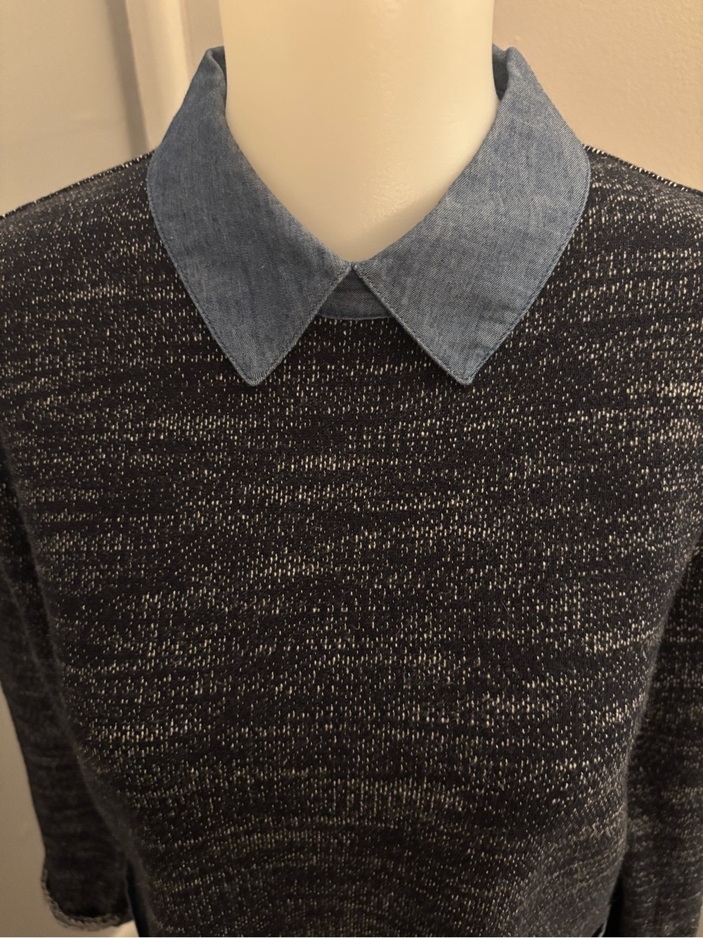 Ann Taylor Charcoal Marled Sweater with Blue Chambray Collar - Picture 7 of 13